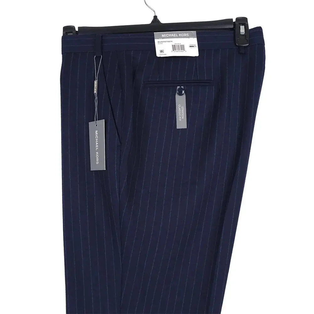 Michael Kors Mens Classic Fit Suit Pants 40x34 Navy Blue Pinstripe Wool Stretch